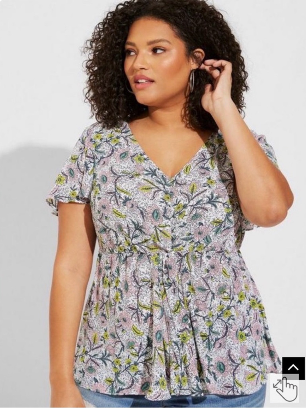 torrid Floral Twist Front V-Neck Flutter Sleeve Peplum Top